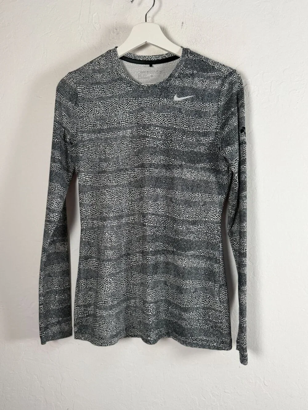 Nike Golf Womens Dri-Fit Black White Print Long Sleeve Top Small Stretch Sports